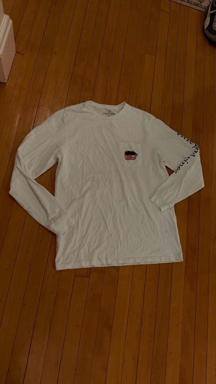 Vineyard Vines Long Sleeve Whale Pocket T-Shirt White Size M